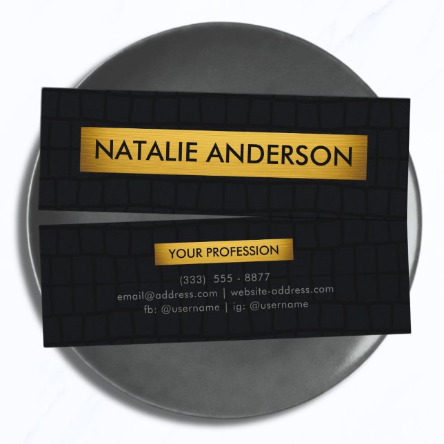 Premium svart krokodillskinn & guld mini visitkort (Skapare uppladdad)
