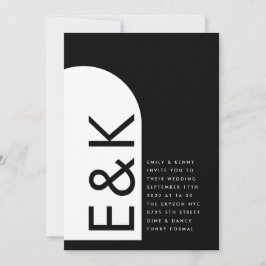 Premium Svart Modern Monogram Boho Båge Bröllop Inbjudningar