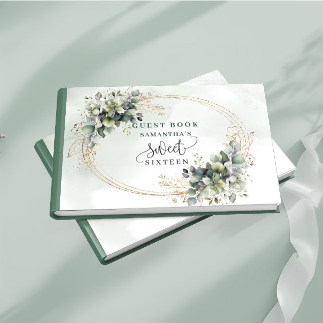 Premium Sweet 16 akvarell grön guld grönska  Gästböcker (Premium Sweet 16 watercolor green gold greenery guest book)