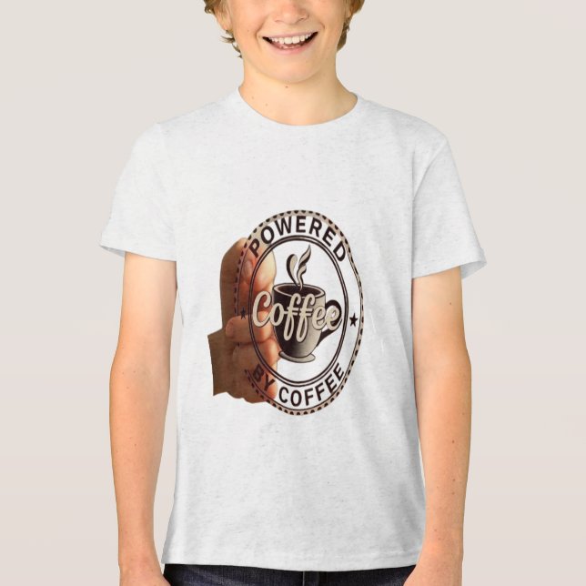 Premium ungdom "Driven av kaffe" Mjuk tri-blandnin T Shirt (Framsida)