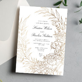 Premium White och Guld Blommigt WAN Bröllop Inbjudningar