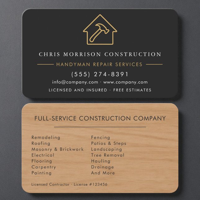 Premium Wood Black Gold Remodeling Handyman Visitkort (Skapare uppladdad)