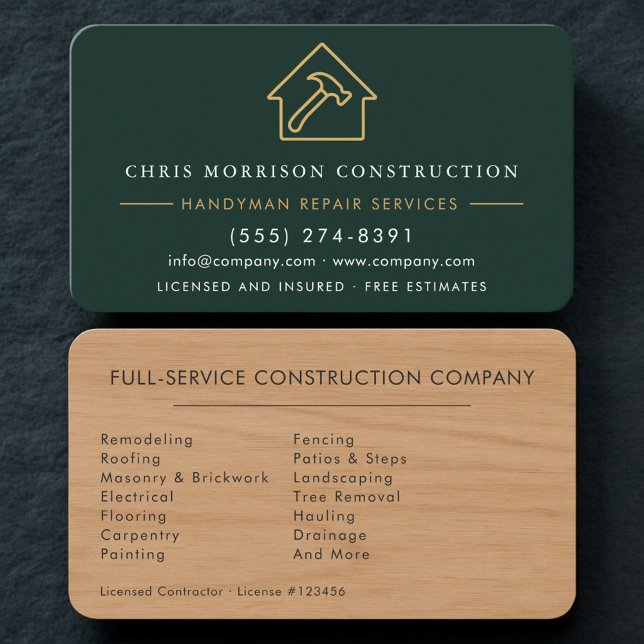 Premium Wood Green Gold Remodeling Handyman Visitkort (Skapare uppladdad)