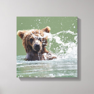 Premium Wrapped Canvas 12x12 w/ grizzly björn unge