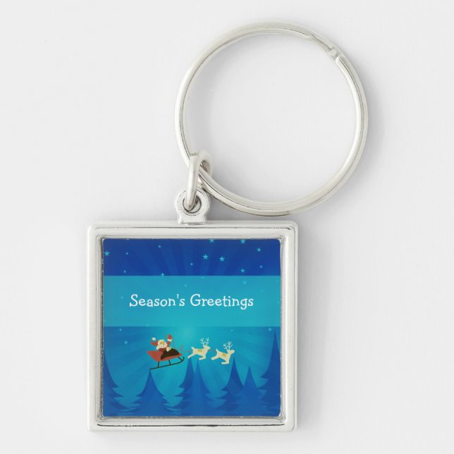 Premiumkedja för Santa Winter-scenen Fyrkantig Silverfärgad Nyckelring (Framsidan)