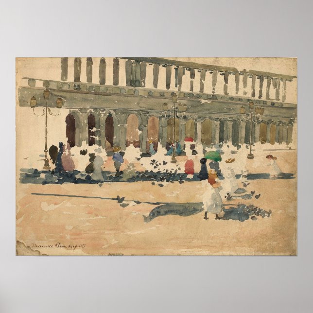 Prendergast - Caffe Florian i Venedig 1898 Poster (Framsidan)