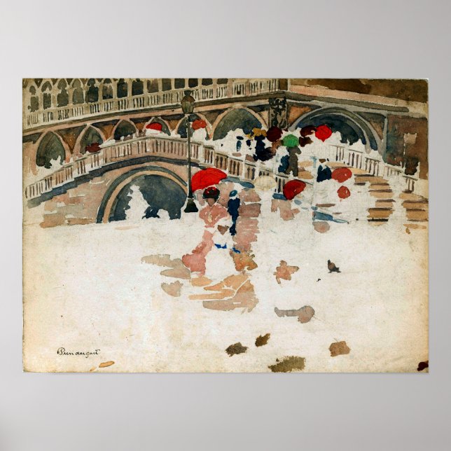 Prendergast - Paraplyer i regnet Venedig Poster (Framsidan)