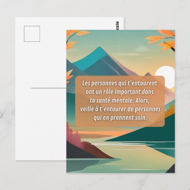 Prends soin de ta santé mentale vykort (Fram/baksida)