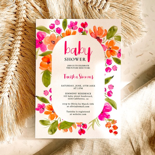 Prendusch för rosa orange blommigt  inbjudningar (Fall boho pink orange floral script baby shower invitation)