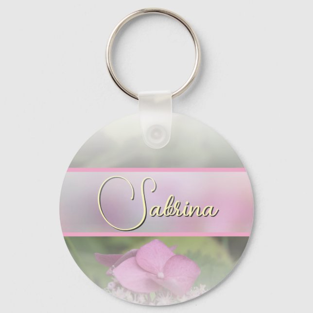 prénom personnalisé féminin Joie fleur rose vert  Nyckelring (Baksida)