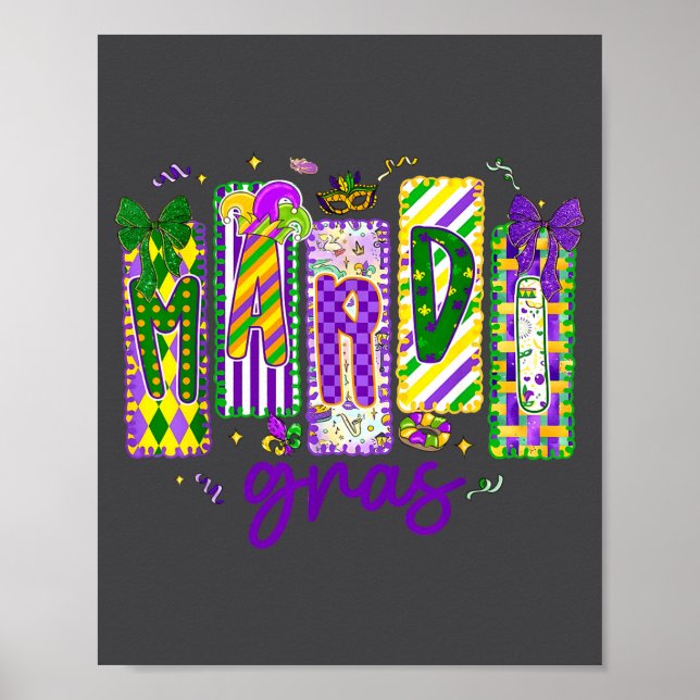 Preppar Mardi Gras Fleur De Lis Karneval Matchande Poster (Framsidan)