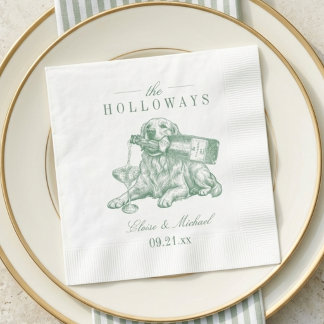 Preppar mörkgrön golden retriever bröllop pappersservett