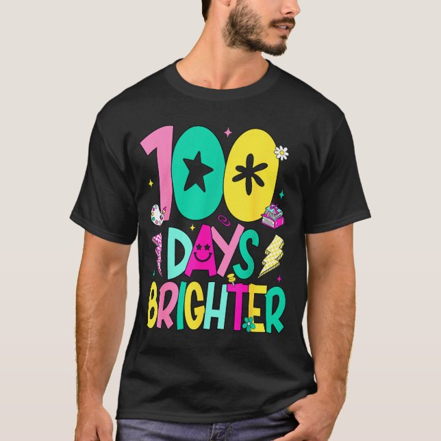 Preppy 100 Days Brighter Happy 100th Day Of School T Shirt (Framsida)