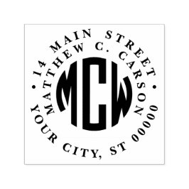 Preppy 3 Initial Circle Monogram Framed Adress Självfärgande Stämpel