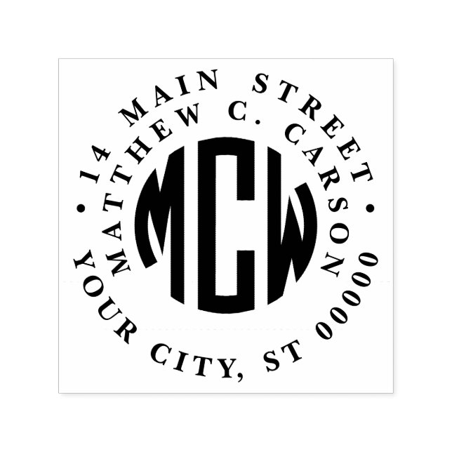 Preppy 3 Initial Circle Monogram Framed Adress Självfärgande Stämpel (Design)