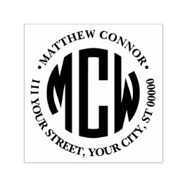 Preppy 3 Initial Circle Monogram Framed Adress Självfärgande Stämpel