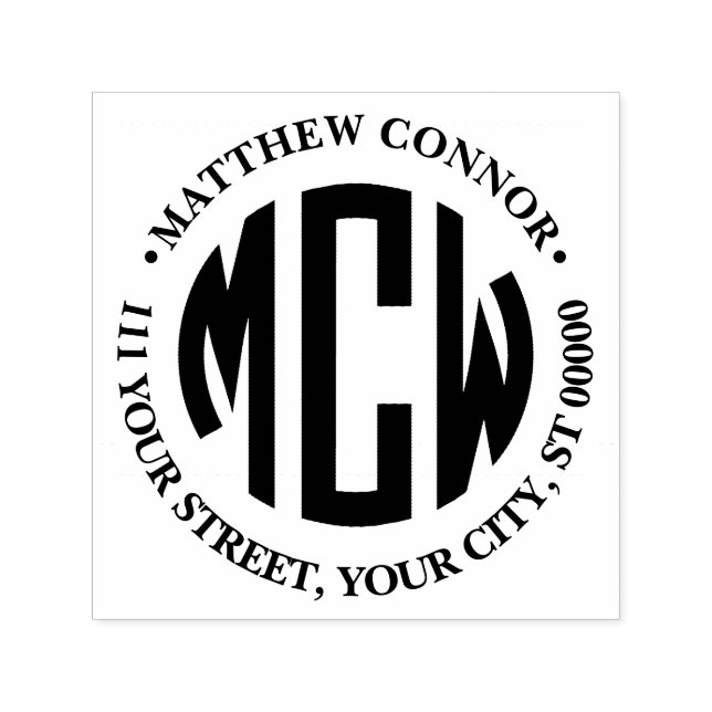 Preppy 3 Initial Circle Monogram Framed Adress Självfärgande Stämpel (Design)