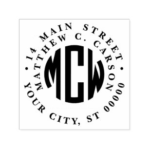 Preppy 3 Initialer Cirkelmonogram Inramad adress Självfärgande Stämpel