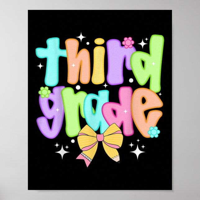Preppy 3rd Grade Teacher Team Bow Back To School G Poster (Framsidan)
