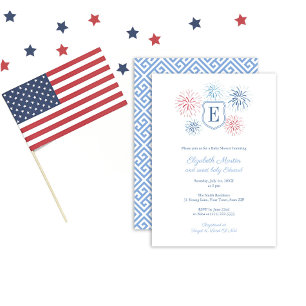 Preppy 4 juli Monogram Boy Shower Party Inbjudningar