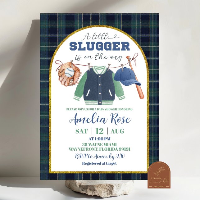  Preppy a little slugger baseball Baby Shower Invi Inbjudningar (Skapare uppladdad)