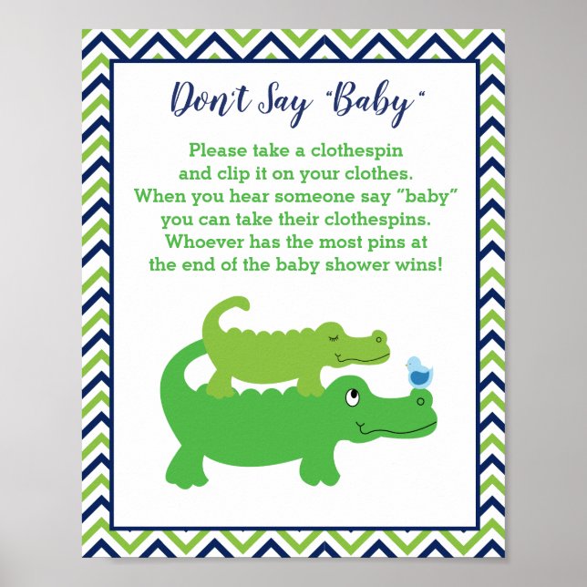 Preppy Alligator Baby Shower Säg inte Baby-spel Poster (Framsidan)