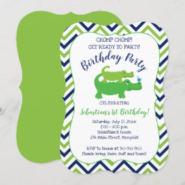 Preppy Alligator Crocodile Boy Birthday-inbjudan Inbjudningar