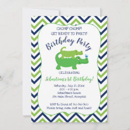 Preppy Alligator Crocodile Boy Birthday-inbjudan Inbjudningar