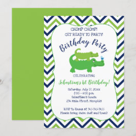 Preppy Alligator Crocodile Boy Birthday-inbjudan Inbjudningar