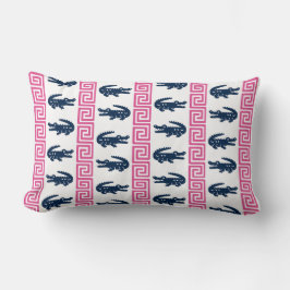 Preppy Alligator Greek Key Randig – Rosa & Marinbl Lumbarkudde