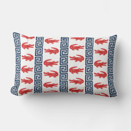 Preppy Alligator Greek Key Stripe – Red & Navy   Lumbarkudde