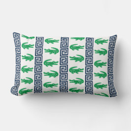 Preppy Alligator Grekisk Nyckelrandig – Grön & Mar Lumbarkudde
