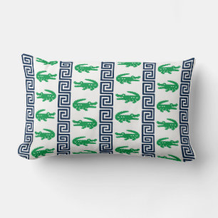 Preppy Alligator Grekisk Nyckelrandig – Grön & Mar Lumbarkudde