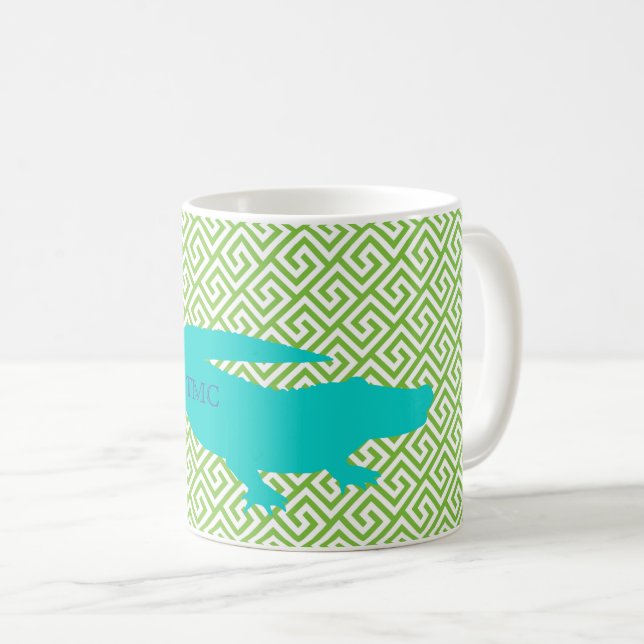 Preppy Alligator Grekiska Nyckel Collegiate INITIA Kaffemugg (Framsida höger)
