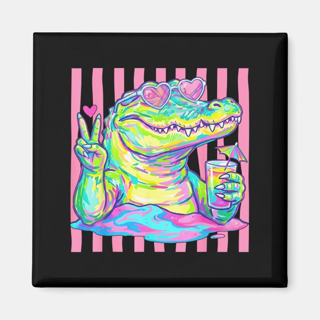 Preppy Alligator Heart Solglasögon Ed Estetik Somm Magnet (Framsidan)