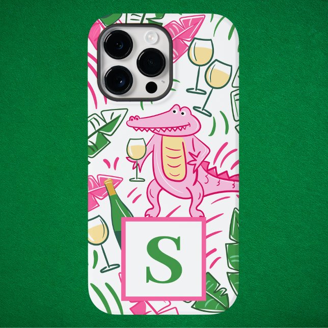 Preppy Alligator Vin Rosa Grönt Monogram (Skapare uppladdad)