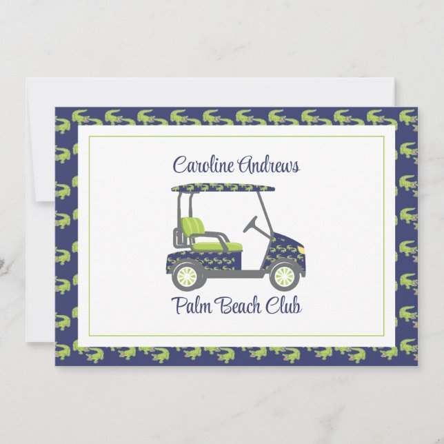 Preppy Alligatorer Palm Beach Golfvagn Tack Kort (Framsida)