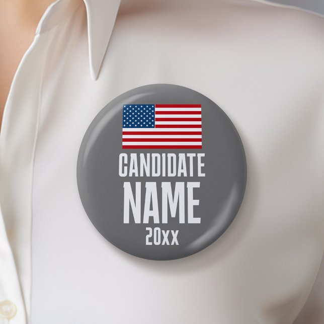 Preppy American Flagga Red White Anpassningsbar Ka Knapp (Custom Campaign Button - Great Rally button for the Next Election)