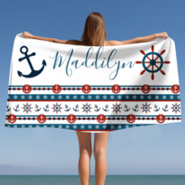 Preppy Anchor Personlig Namn Beach Towel