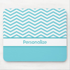 Preppy Aqua Blue och White Chevrons med Namn Musmatta