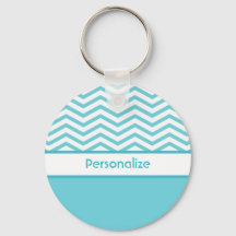 Preppy Aqua Blue och White Chevrons med Namn