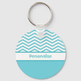 Preppy Aqua Blue och White Chevrons med Namn Nyckelring