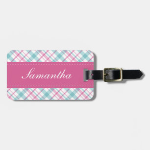 Preppy aqua- och rosaplädmönster bagagebricka