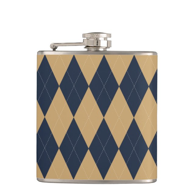 Preppy Argyle Khaki & Navy Personlig Bröllopsgästk Fickplunta (Framsidan)