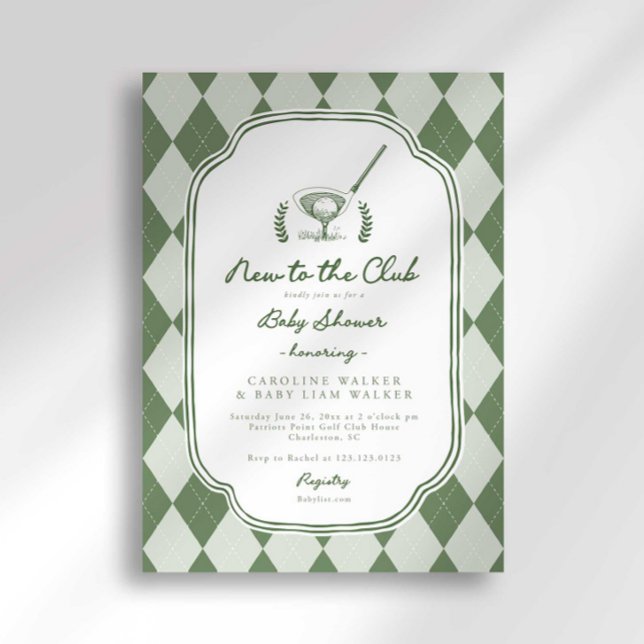 Preppy Argyle Ny i Klubben Golf Baby Shower Inbjudningar (Skapare uppladdad)