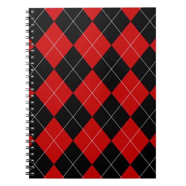 Preppy Argyle Tartan Diamond Play Red Black Anteckningsbok (Framsidan)
