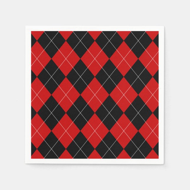 Preppy Argyle Tartan Diamond Play Red Black Pappersservett (Framsidan)