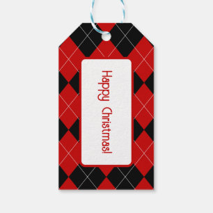 Preppy Argyle Tartan Diamond Play Red Black Presentetikett