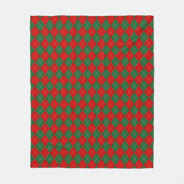Preppy Argyle Tartan Diamond Play Red Grönt Fleecefilt (Framsidan)