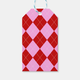 Preppy Argyle Tartan Diamond Play Red Rosa Presentetikett